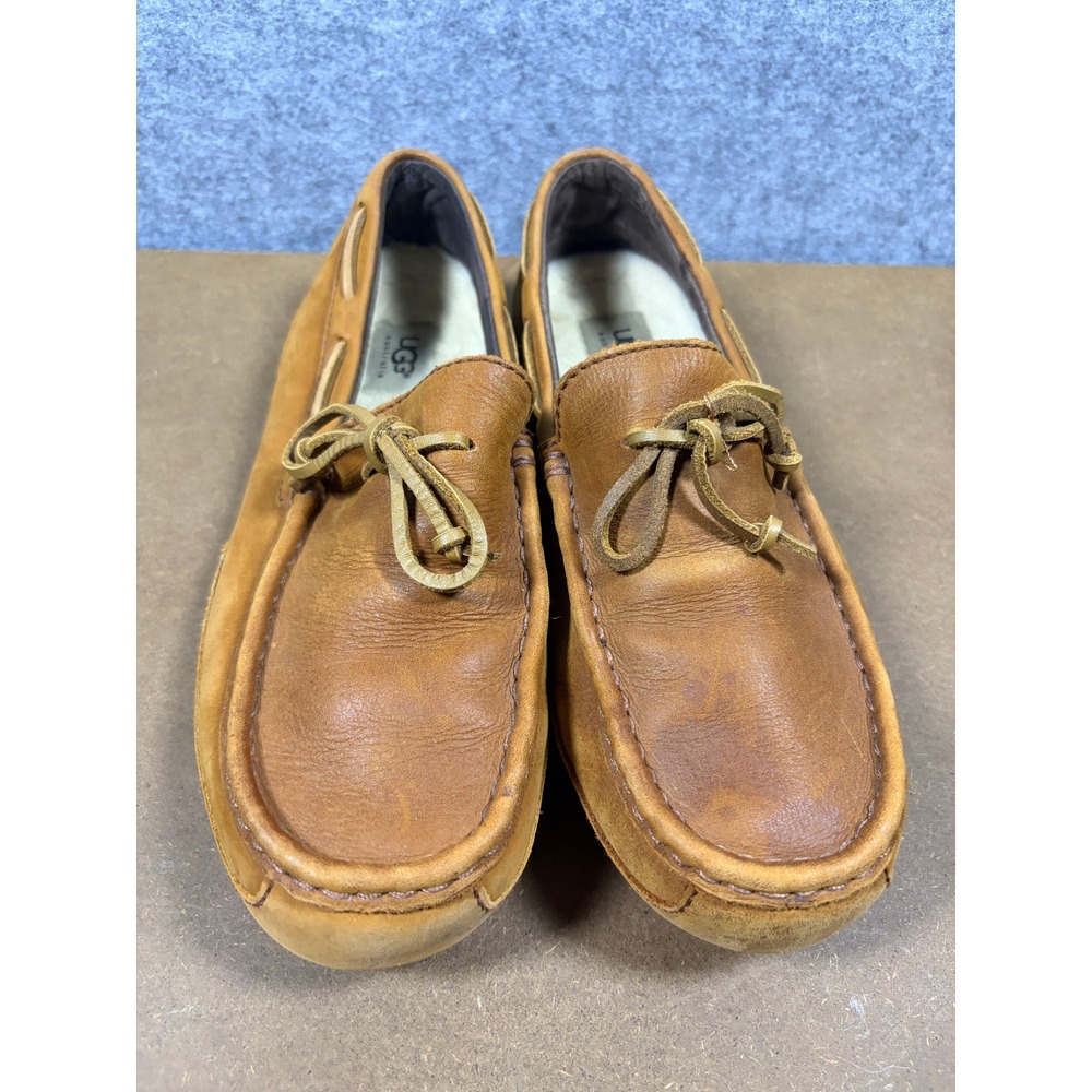 UGG Australia Men Ascot Leather Slippers Chestnut Brown‎ Loafers 1004247 Size 8